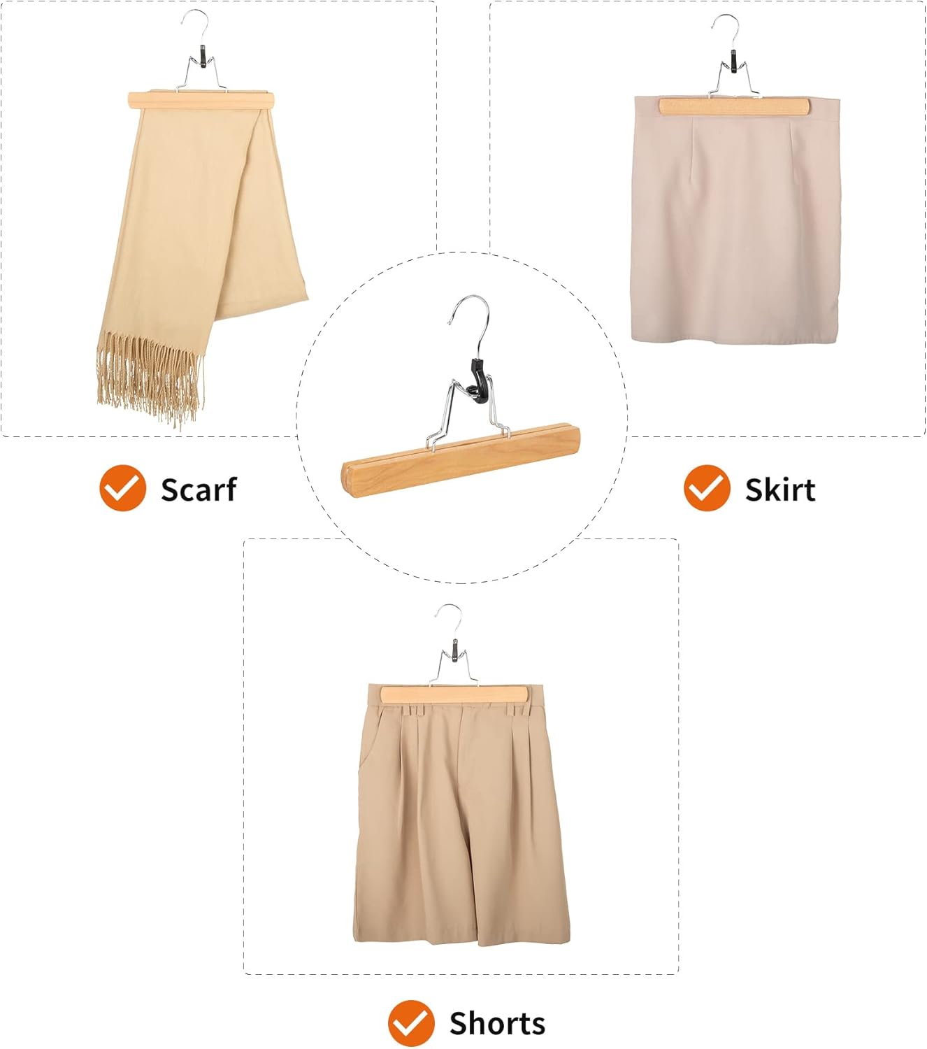 Amazon Basics Sturdy Wooden Pants Hangers - Natural, 10-Pack