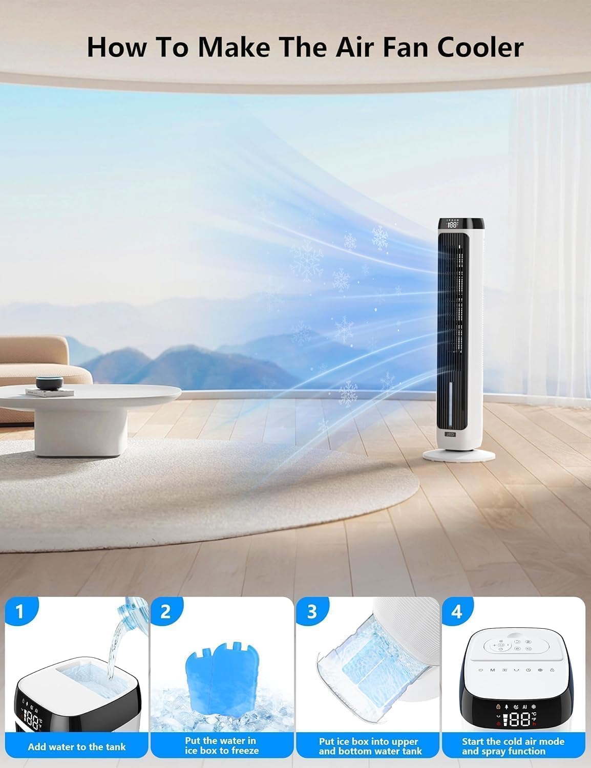 JRD 41" Evaporative Cooler with 3 Speeds, 5 Modes, Remote, 80° Oscilla