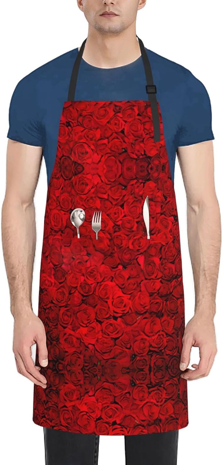 Red Rose1 Print Laundry apron 28x33 In Waterproof Kitchen Apron with P