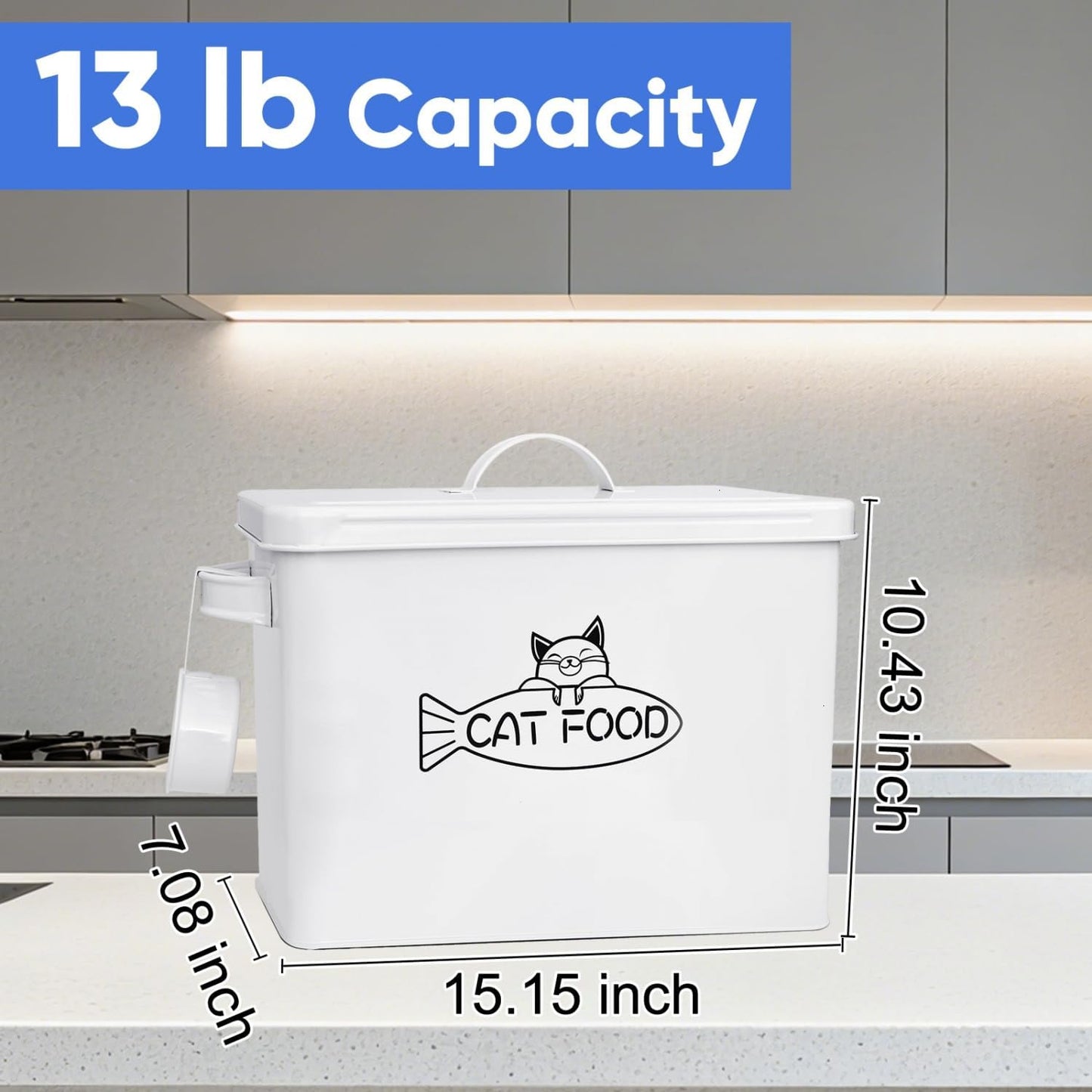 Large Dog and Cat Food Storage Container, Farmhouse Pet Food Storage Containers with Lid and Dry Food Scoop, Durable Airtight Cat Container 12-13 lbs Capacity, Great Gift for Pet Owners