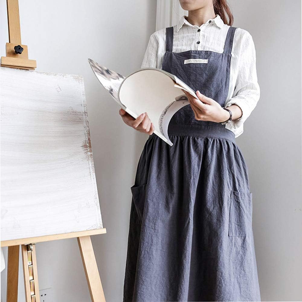 Cotton and linen Kitchen Cooking Aprons Dress for Women with Pockets C