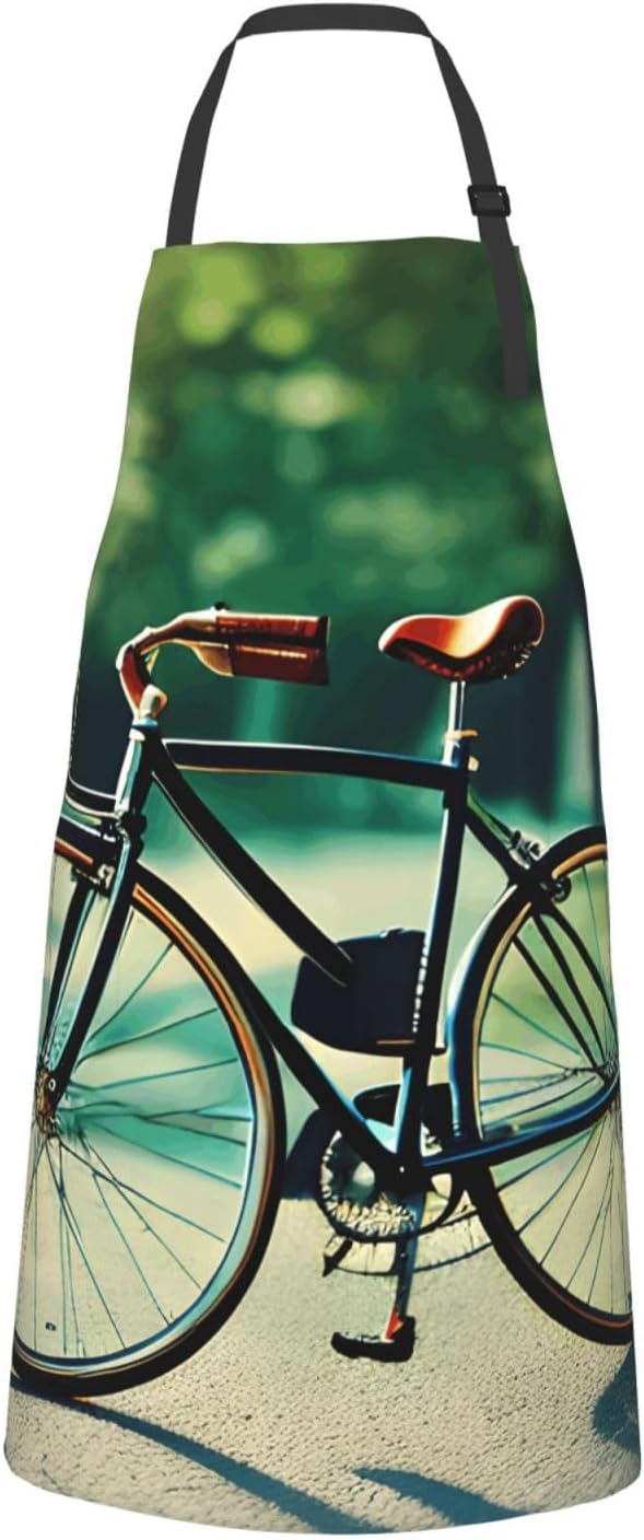 YANYU Retro bicycle Print 28x33 In Kitchen Apron Stylish Chef Apron with Pockets for Cooking Baking Painting