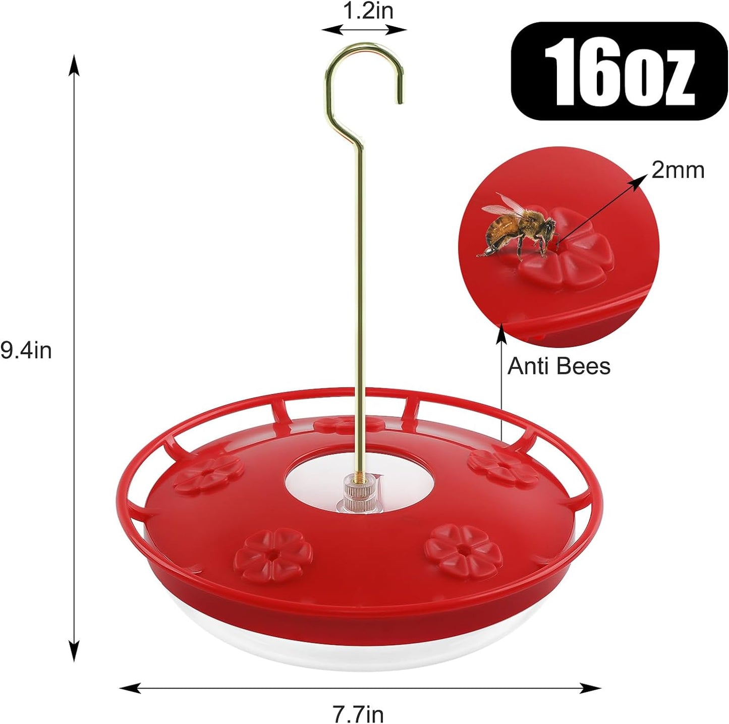 FEED GARDEN 2 Pack 16 oz Plastic Disc Hummingbird Feeders for Outdoors Hanging, Leak-Resistant Nectar Feeder with 5 Ports, Wide Mouth Easy Clean & Refill, Built-in Ant Moat for Garden Backyard
