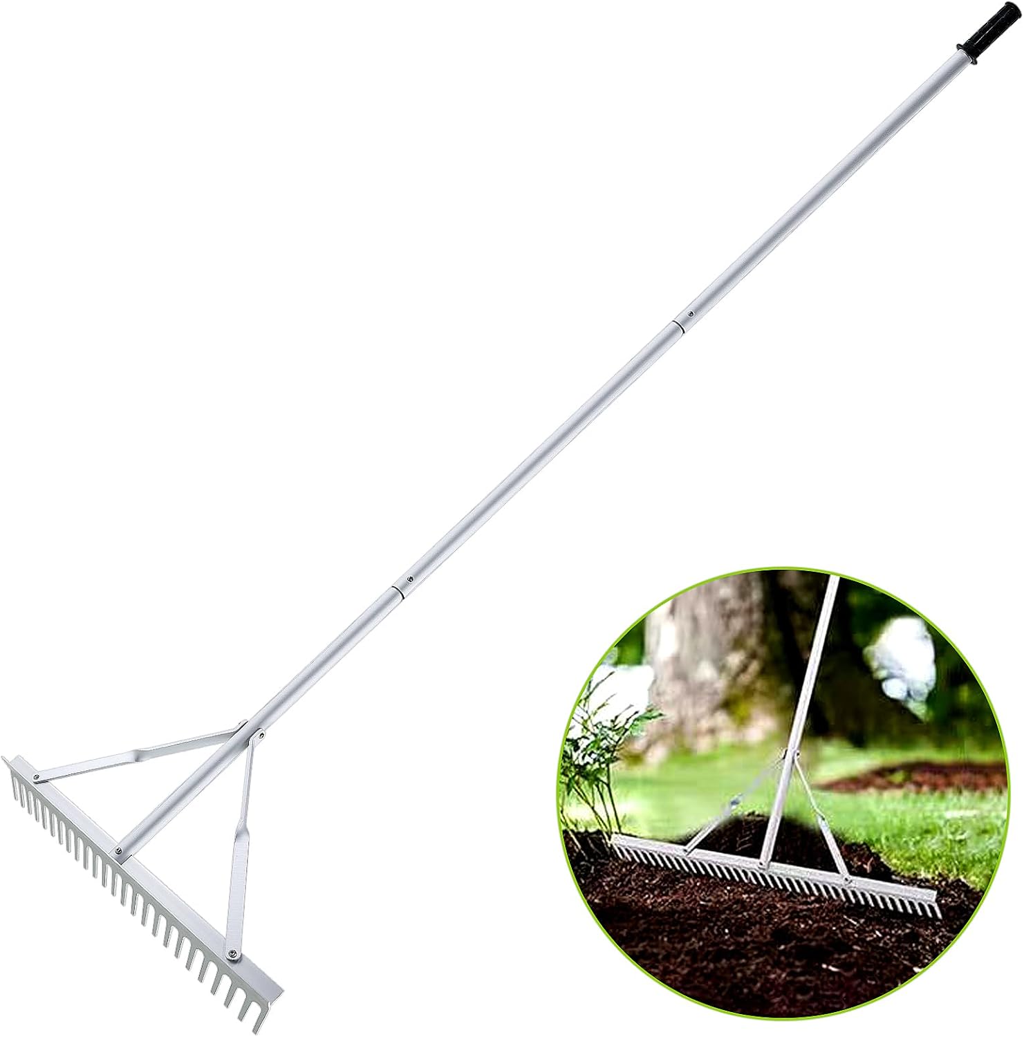 24 Inch Aluminum Landscape Rake, Garden Rake, Heavy Duty Rakes for Law
