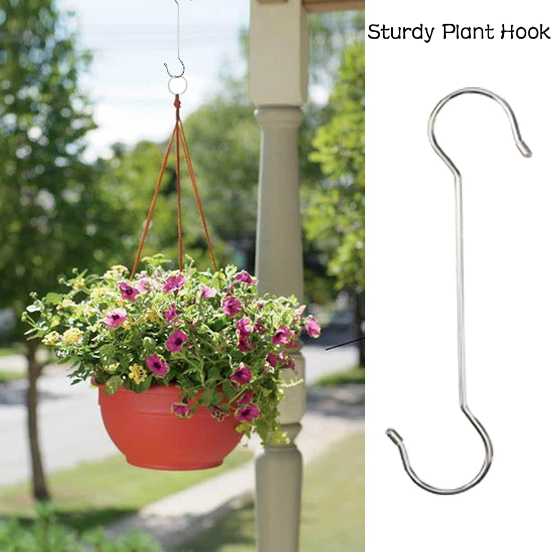 6 Pack Extra Large S Hooks for Hanging Plants, 16 Inch / 12 Inch Long Metal Heavy Duty S Hooks Silvery, Rust Resistant Extra Large Tree Branch Hook for Hanging Bird Feeders,