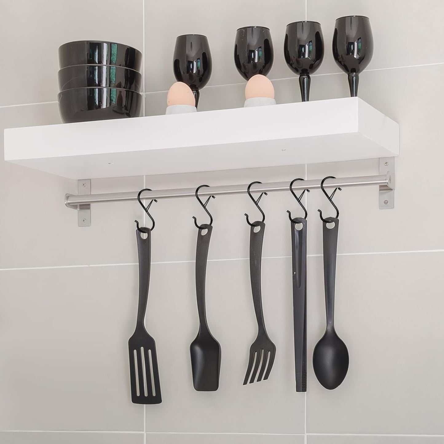 6 Pack S Hooks for Hanging, 3.5 inch Safety Buckle Design Heavy Duty Metal Black S Hooks for Hanging Plants, Pots, Pans, Cups, Clothes, Towels, Bags in Kitchen, Bathroom, Closet, Garden