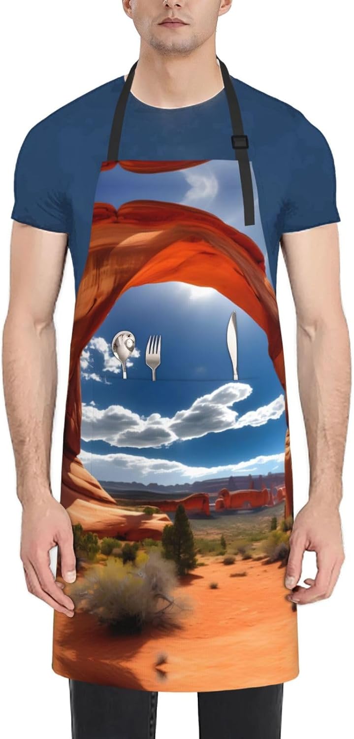 Arches National Park-standard Print Laundry apron 28x33 In Waterproof Kitchen Apron with Pockets for Cooking Baking