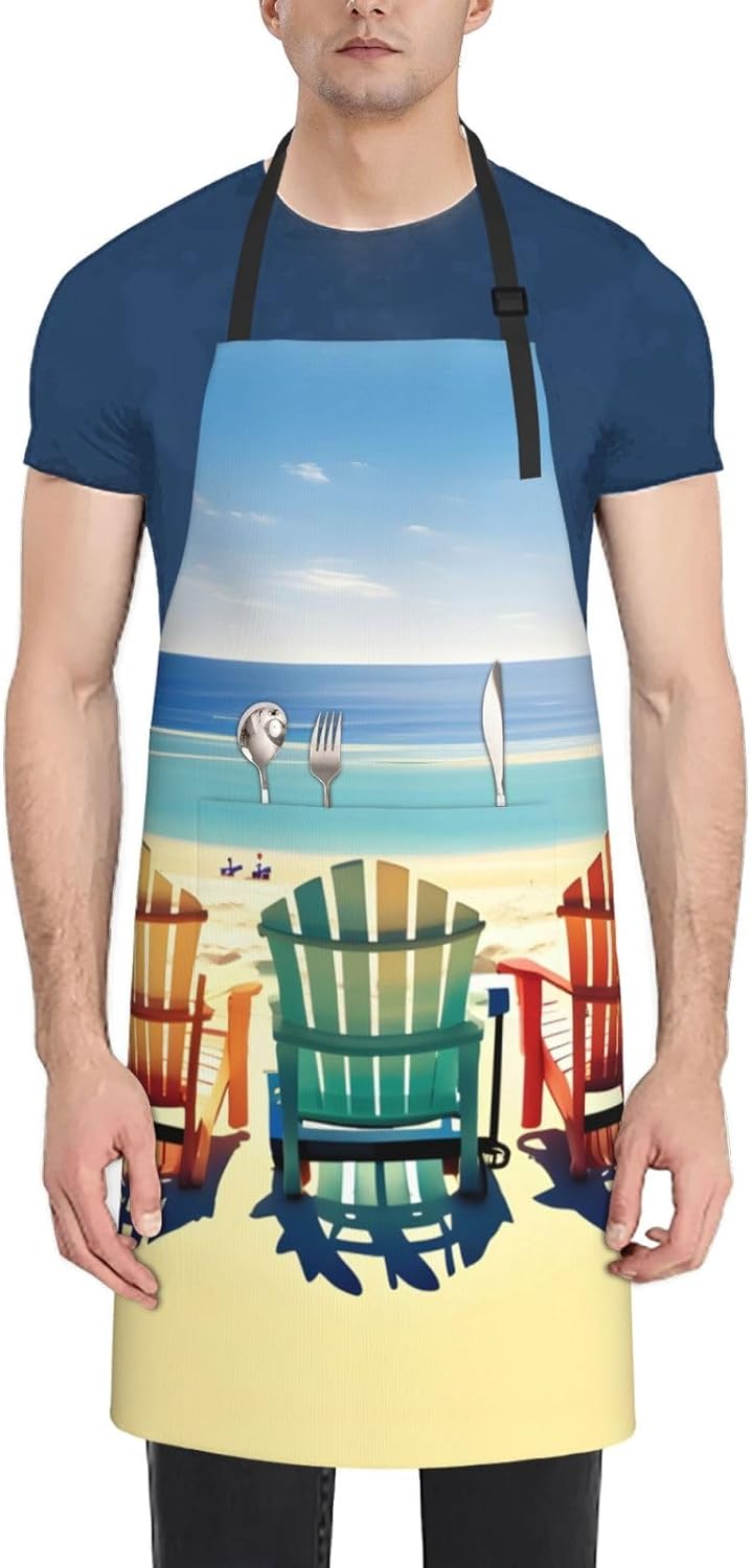 beach scene with chairs Print Laundry apron 28x33 In Waterproof Kitche