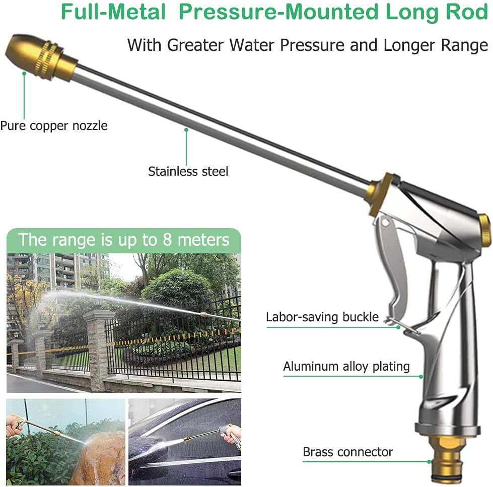 Garden Hose Nozzle Heavy Duty Brass Metal Sprayer Nozzle High Pressure Spray Gun 360° Rotaing Water Adjustmen for Car Washing, Outdoor Gardening, Pets Shower, Patio Cleaning
