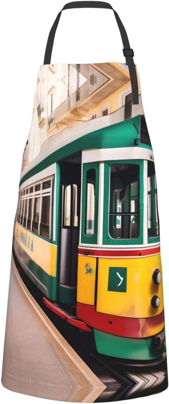lisbon tram pattern Print Laundry apron 28x33 In Waterproof Kitchen Apron with Pockets for Cooking Baking