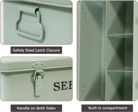 Seed Storage Box Metal Container Organizer, 4-Compartment Garden Seed 