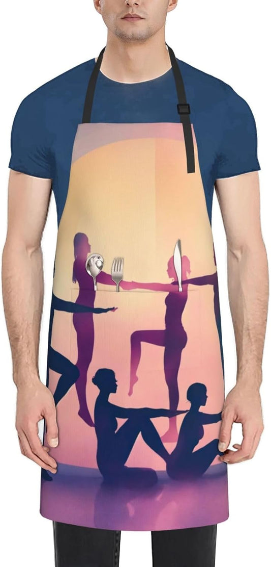 Gymnastics Game print Waterproof chef's apron with pocket apron for kitchen cooking baking barbecue and gardening