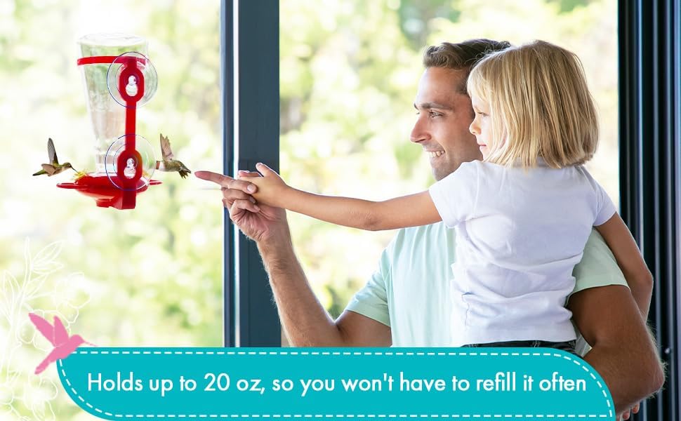 Window Hummingbird Feeders for Outdoors - Large Capacity - Durable Plastic - Easy to Clean and Refill - Window bird feeders with Strong Suction Cups - Hummingbird Feeder