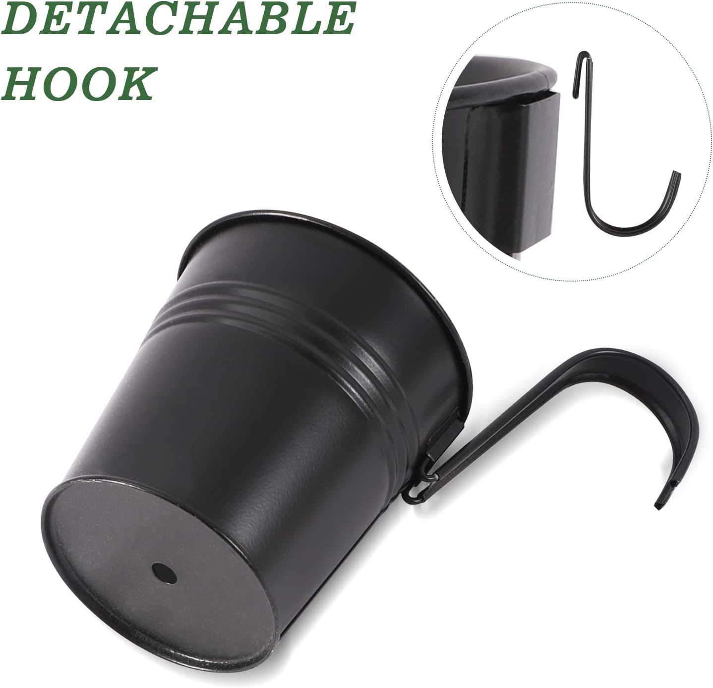 HowRU Metal Iron Flower Pots for Railing Fence Hanging Bucket Pots(5 Pcs) and Hanging Flower Pots Metal Iron Bucket Planter(10 Pcs) (Black)