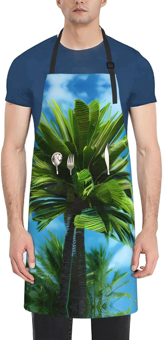 Summer Palm Tree print Waterproof chef's apron with pocket apron for k