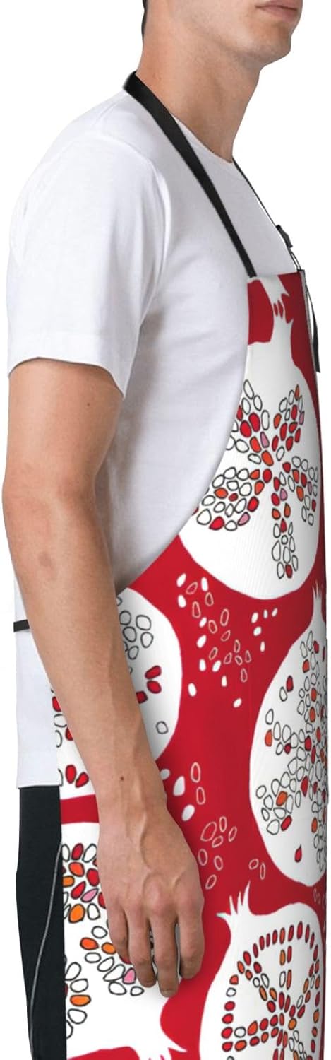 Pomegranate Painting Print Laundry apron 28x33 In Waterproof Kitchen Apron with Pockets for Cooking Baking