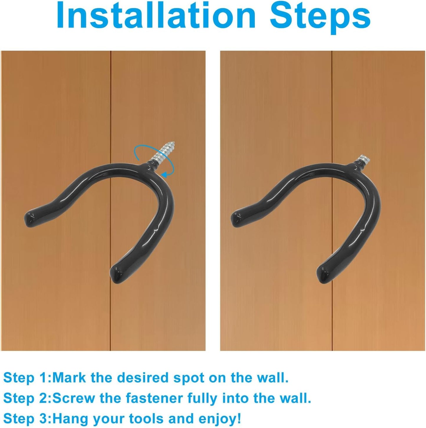 6pcs Heavy Duty Screw-in U-Shaped Utility Hooks, Black Corrosion-Resistant Wall Mounted Utility Hooks for Garage Storage and Garden Tools, Durable Steel Construction with Anti-Rust Coating