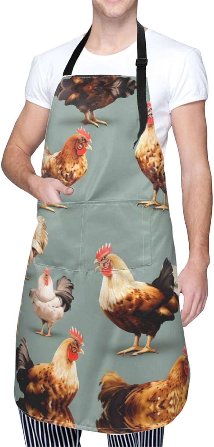 Chicken Prints Print Laundry apron 28x33 In Waterproof Kitchen Apron with Pockets for Cooking Baking