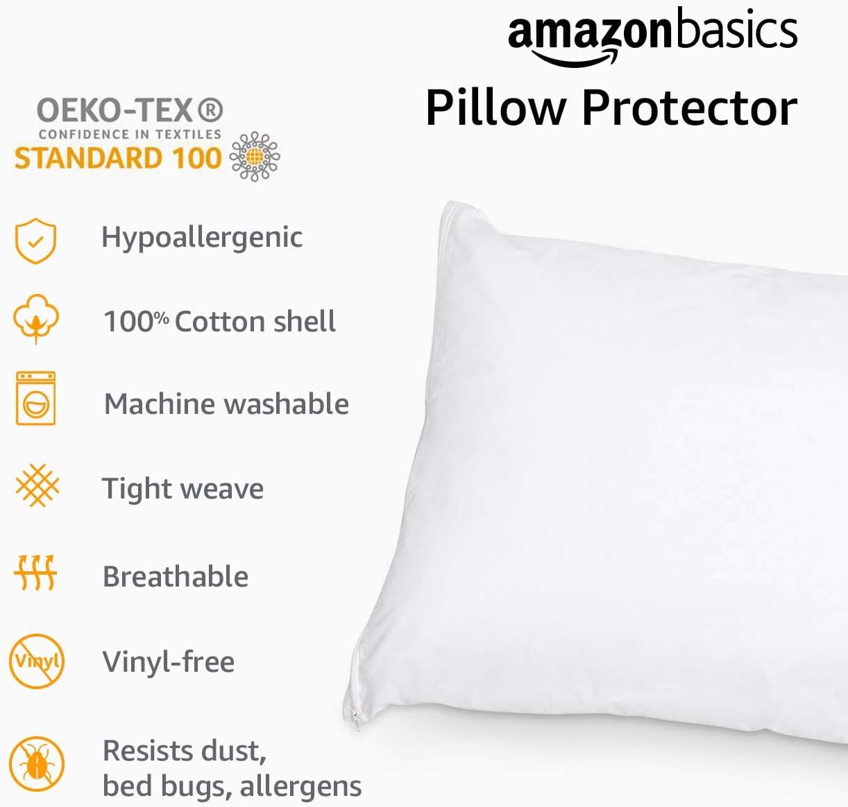 Amazon Basics Hypoallergenic Protector Cover Pillowcases - 21 x 55 Inc