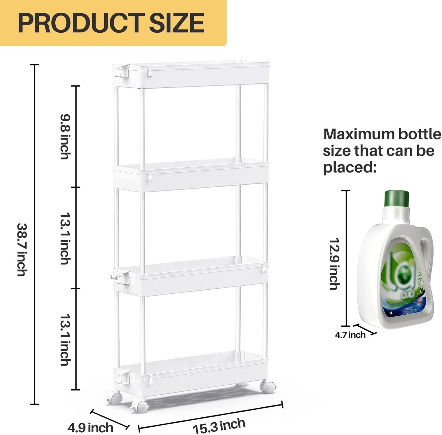 SPACEKEEPER Slim Rolling Storage Cart 4 Tier Bathroom Organizer Mobile