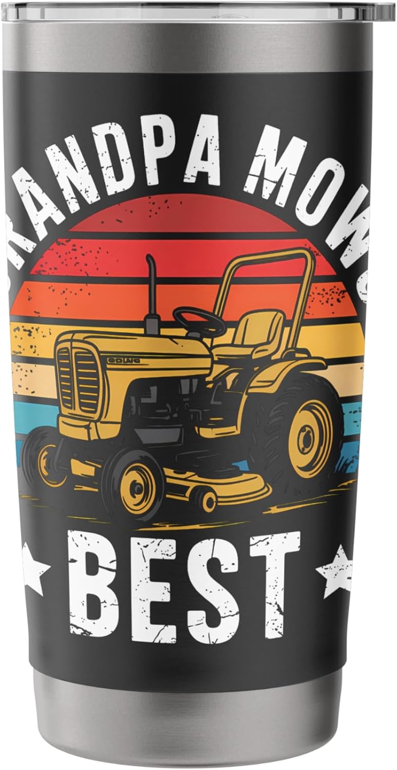 Grandpa Mows Best Funny Lawn Care Mowing Gardener Stainless Steel Insulated Tumbler