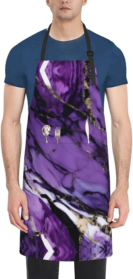 marble purple print Waterproof apron with pocket adjustable cooking apron for adult kitchen bibs to bake