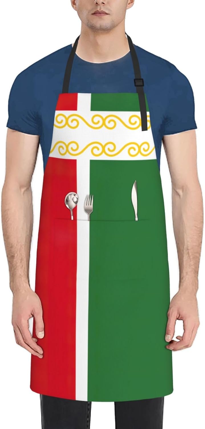 Flag of the Chechen Republic Print 28 x 33in Waterproof Apron with Pockets Fashionable Versatile Smock for Baking