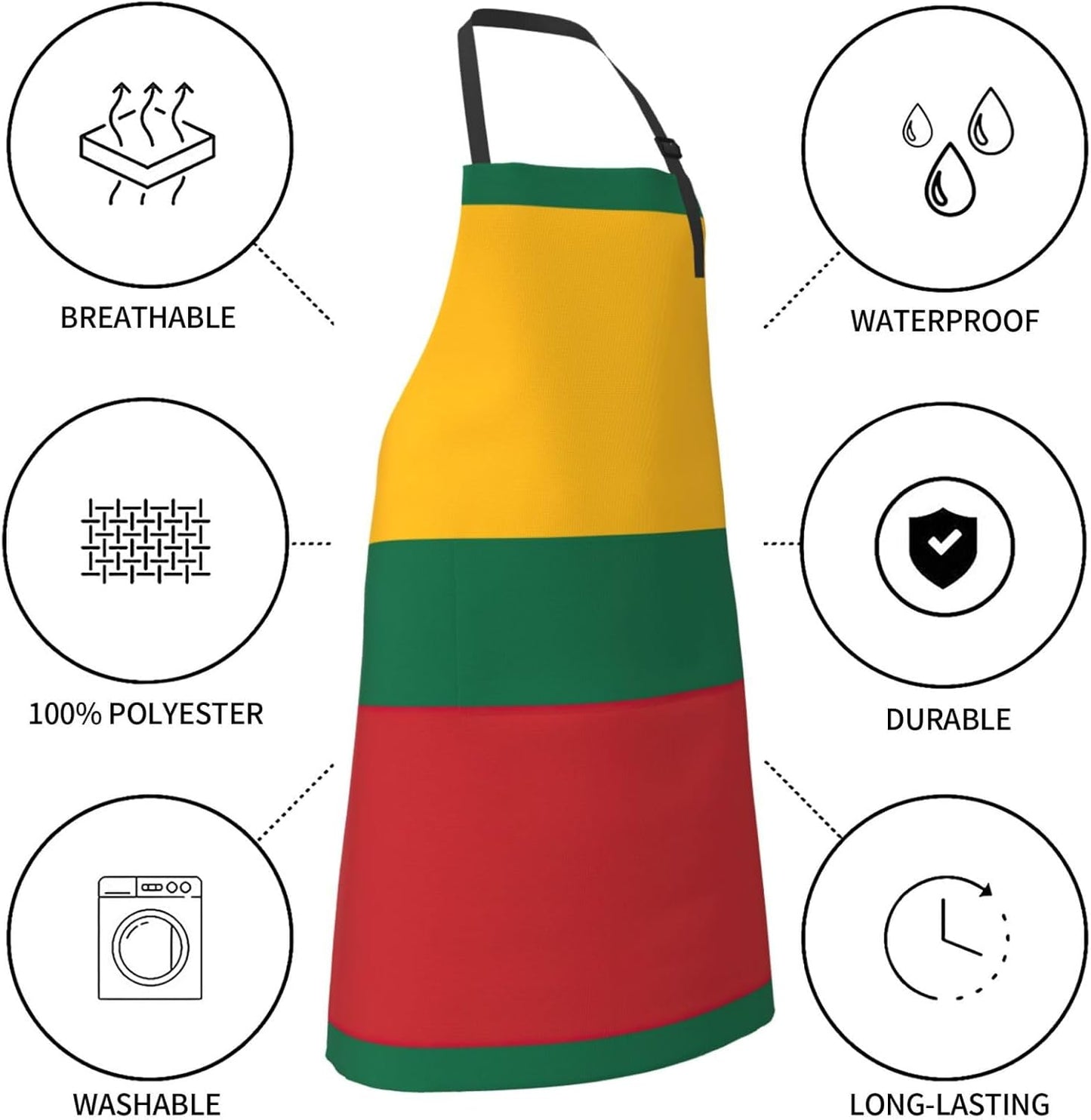 Flag of Lithuania print Waterproof chef's apron with pocket apron for kitchen cooking baking barbecue and gardening