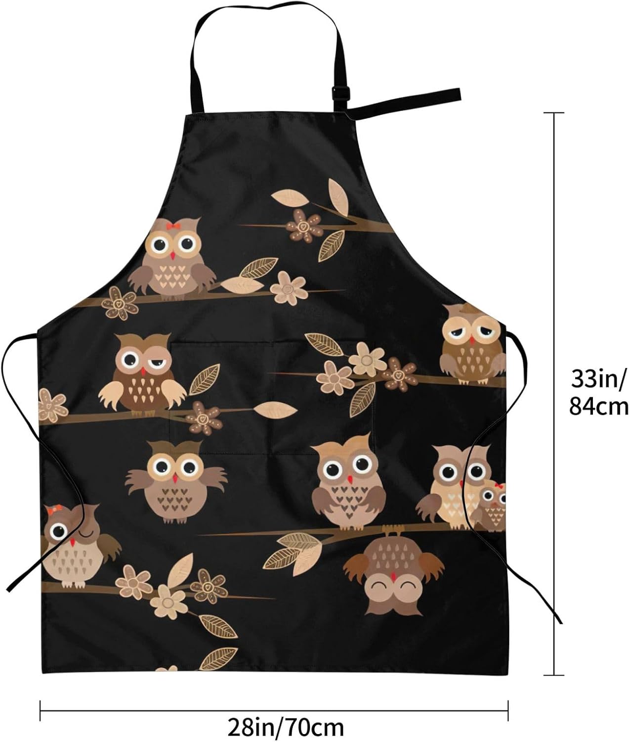 Cute Brown Cartoon Owls Print Laundry apron 28x33 In Waterproof Kitchen Apron with Pockets for Cooking Baking