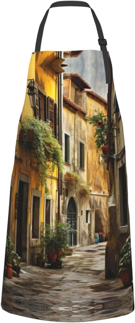 Italian Old Street print Waterproof apron with pocket adjustable cooking apron for adult kitchen bibs to bake