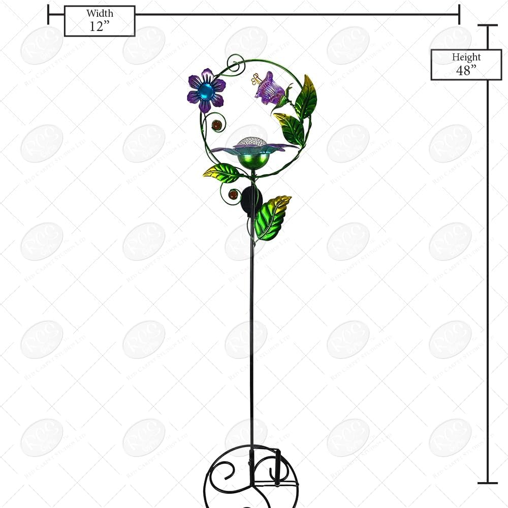 Red Carpet Studios Solar Metal and Glass Garden Art with Bird Feeder Decorative Yard Stake, Purple