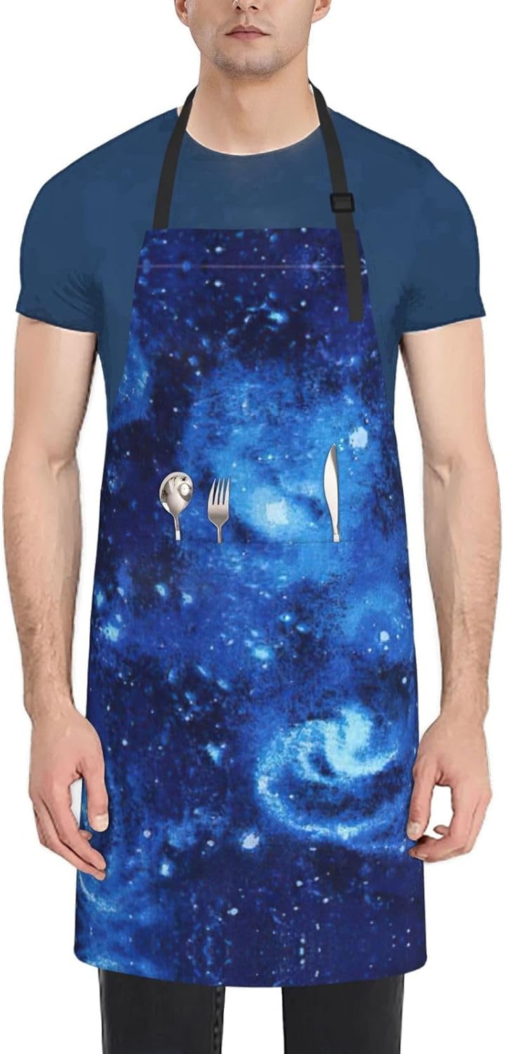 Blue Universe Space Galaxy print Waterproof apron with pocket adjustable cooking apron for adult kitchen bibs to bake