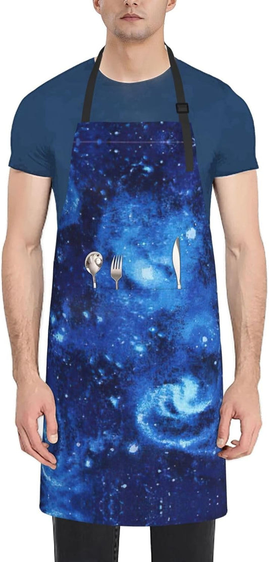 Blue Universe Space Galaxy print Waterproof apron with pocket adjustable cooking apron for adult kitchen bibs to bake