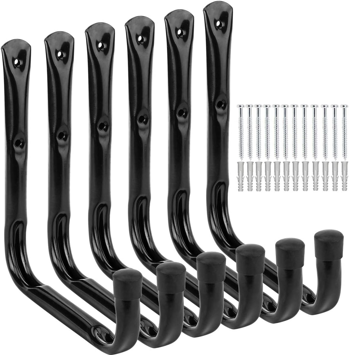 Garage and Garden Storage Utility Hooks Heavy Duty Jumbo Arm Hanger (6 Pcs Black 8" J Hook)