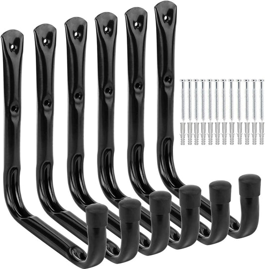 Garage and Garden Storage Utility Hooks Heavy Duty Jumbo Arm Hanger (6 Pcs Black 8" J Hook)