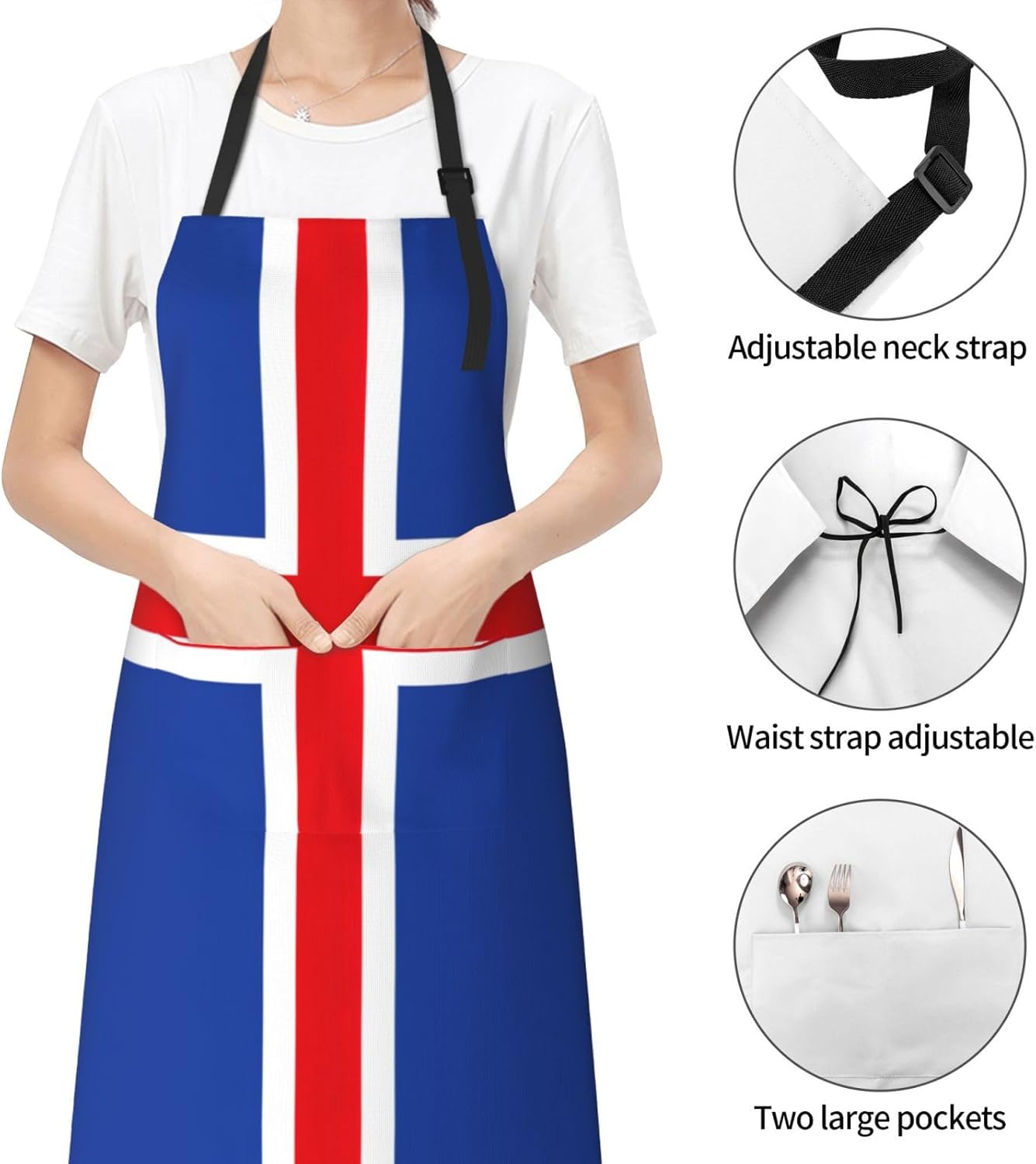 Flag of Iceland print Waterproof chef's apron with pocket apron for kitchen cooking baking barbecue and gardening
