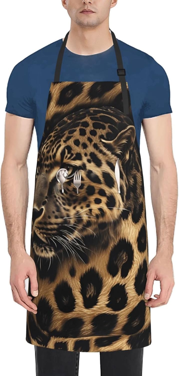 YANYU Leopard Print Print 28x33 In Kitchen Apron Stylish Chef Apron wi