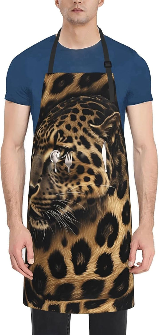 YANYU Leopard Print Print 28x33 In Kitchen Apron Stylish Chef Apron wi