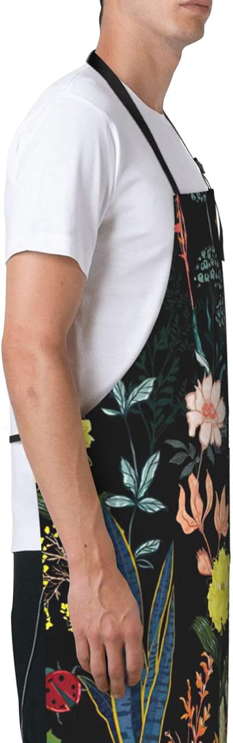 Colorful Boho Floral Print Laundry apron 28x33 In Waterproof Kitchen Apron with Pockets for Cooking Baking