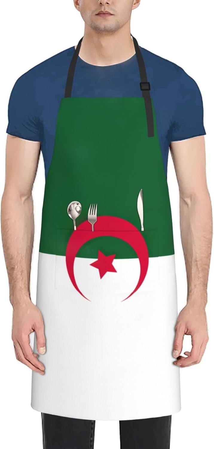 Flag of Algeria Print Laundry apron 28x33 In Waterproof Kitchen Apron with Pockets for Cooking Baking