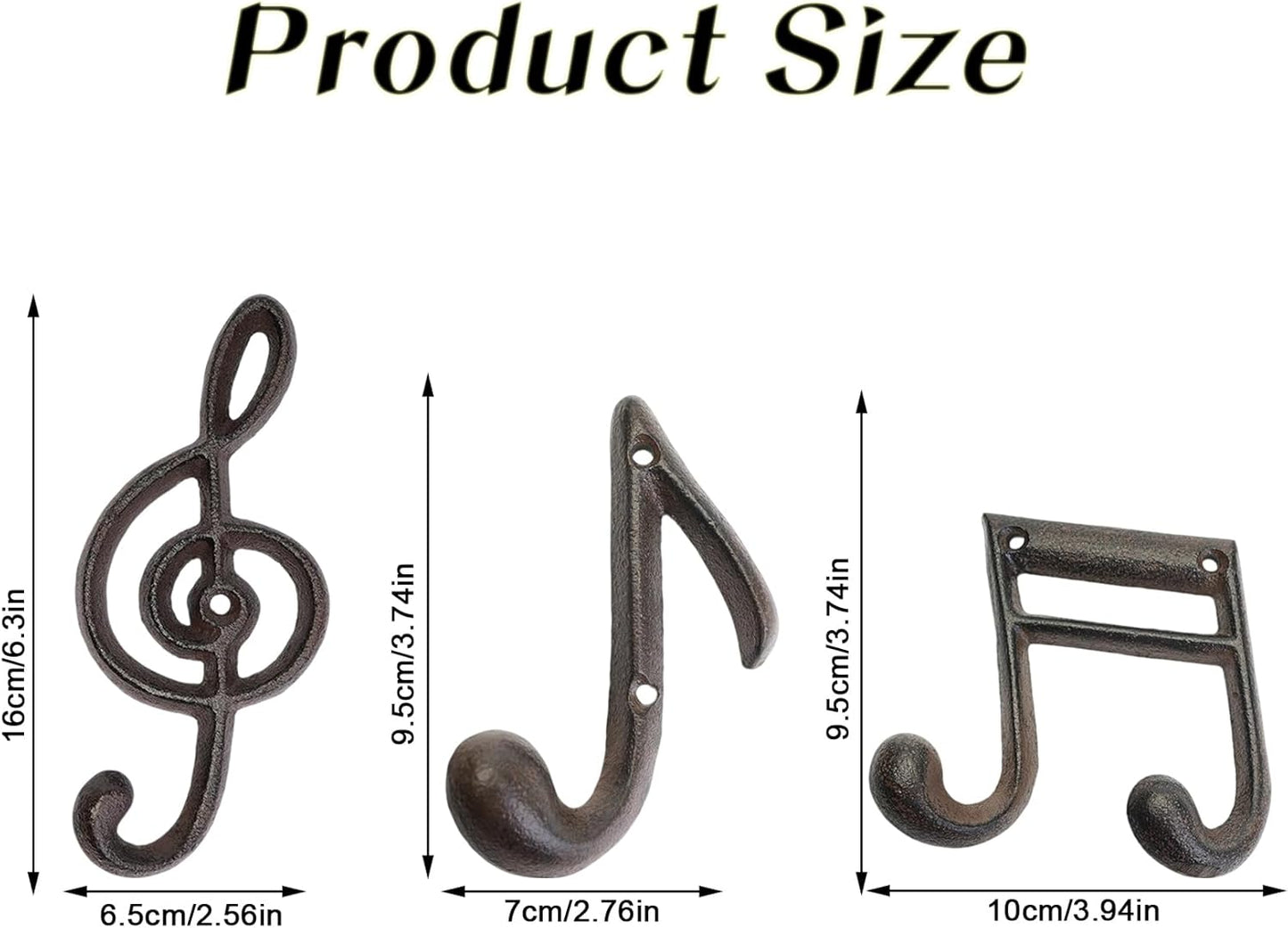 3Pcs Music Note Wall Hooks, Decorative Cast Iron Hooks, for Hanging Co