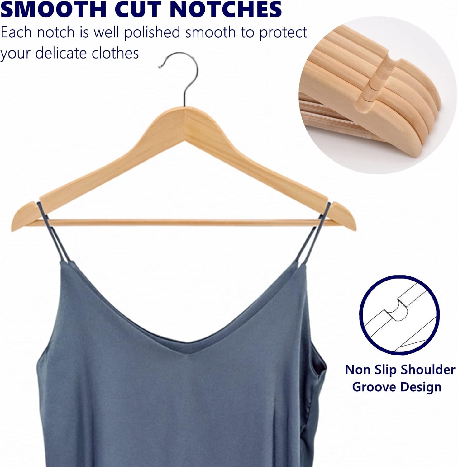 Amber Home 30 Pack Wooden Coat Hangers, Natural Wood Suit Hangers with