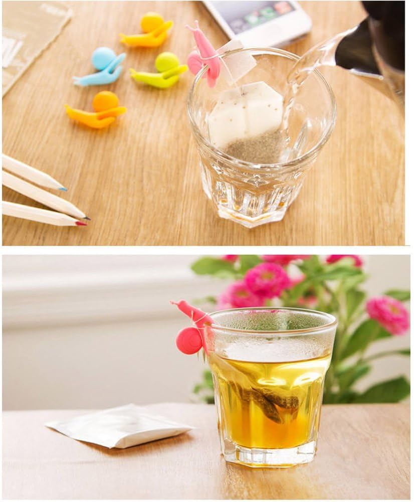 10-Pack Silicone Snail Tea Bag Clips - Cute Colorful Cup Edge Holders 