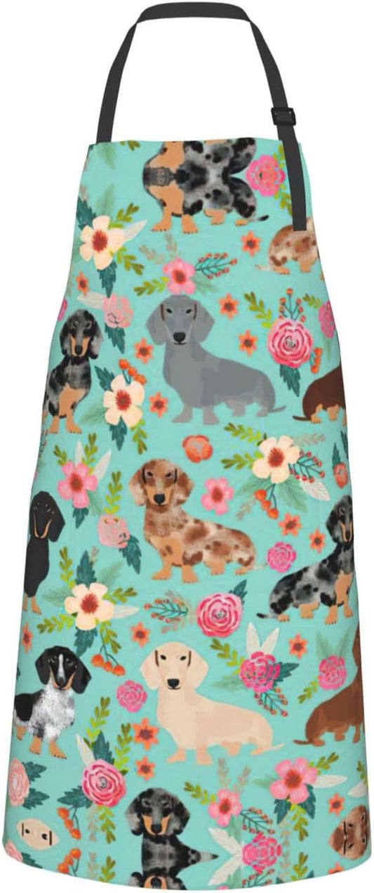 Dog Floral print Waterproof apron with pocket adjustable cooking apron for adult kitchen bibs to bake