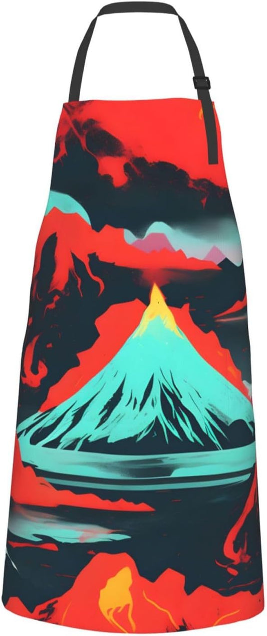 YANYU Volcano Bloom Print 28x33 In Kitchen Apron Stylish Chef Apron with Pockets for Cooking Baking Painting