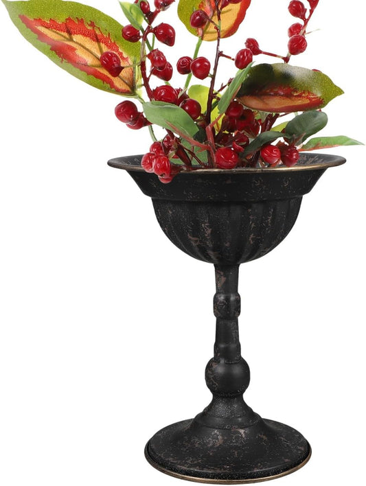 Vintage Black Iron Trophy Vase Metal Planter with Distressed Finish, Decorative Flower Vase Centerpiece for Wedding, Hotel, and Outdoor Hanging Basket Décor
