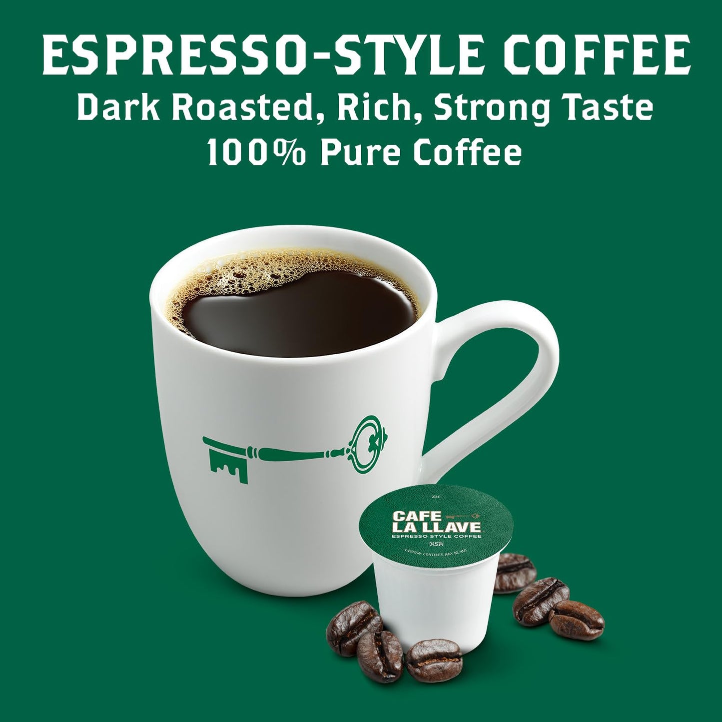Cafe La Llave 24 Count Dark Roast Coffee Pods, Espresso Style, Compatible with Keurig Brewers, Single Serve Rich Bold Flavor