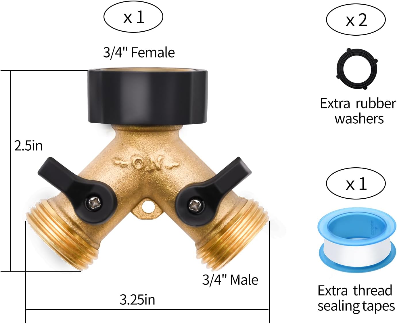 1/2/4 Pack 2 Way Hose Splitter, for 3/4" Hose Connector, with Rubber W