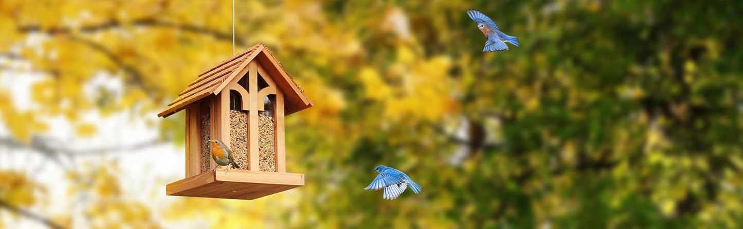 Large Bird Feeder for Outside Clearance, Hanging Birdfeeder for OutdoorCedar Wood Wild Bird Feeder- Holiday Delight, 10 Lbs Seed Capacity Wood Birdfeeder. (Chalet)