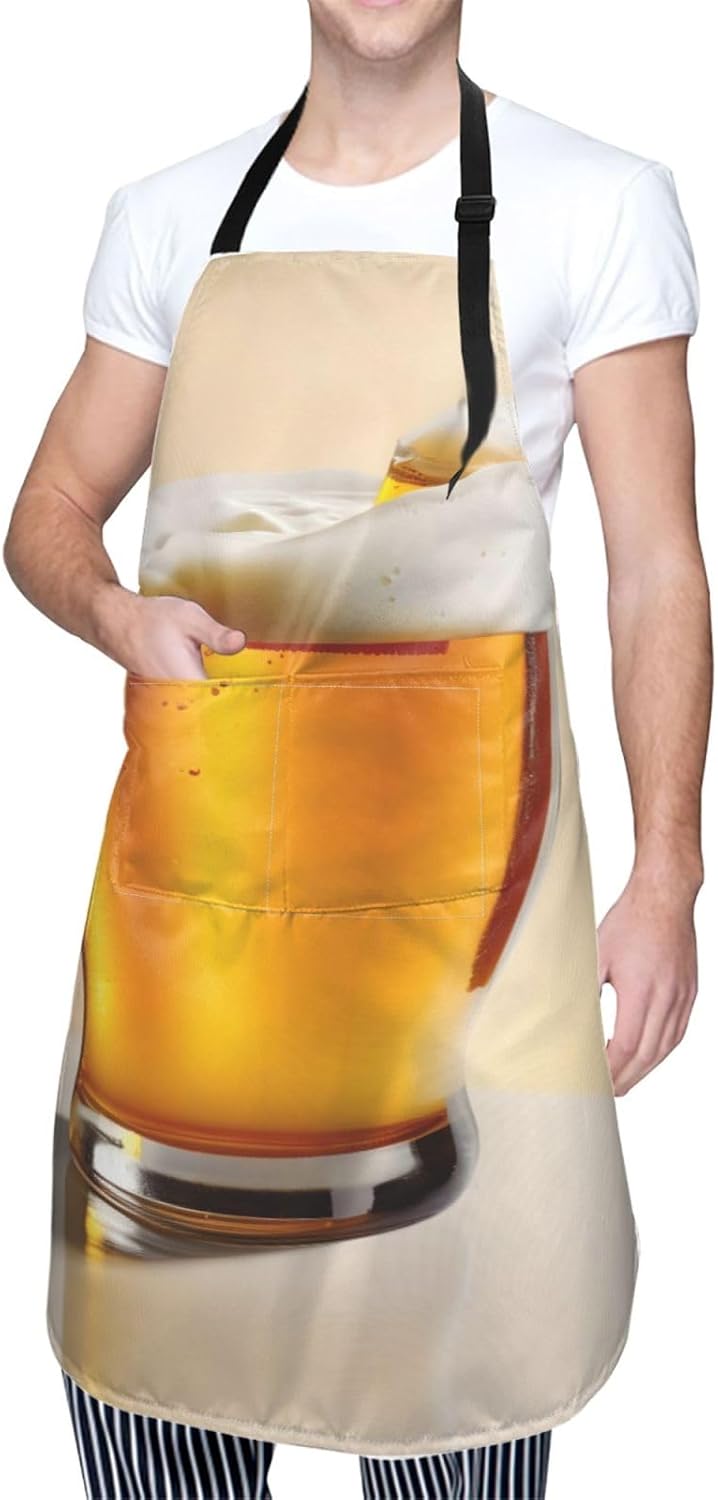 Beer foam Print Laundry apron 28x33 In Waterproof Kitchen Apron with Pockets for Cooking Baking